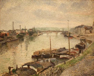 De stenen brug en schuiten bij Rouen